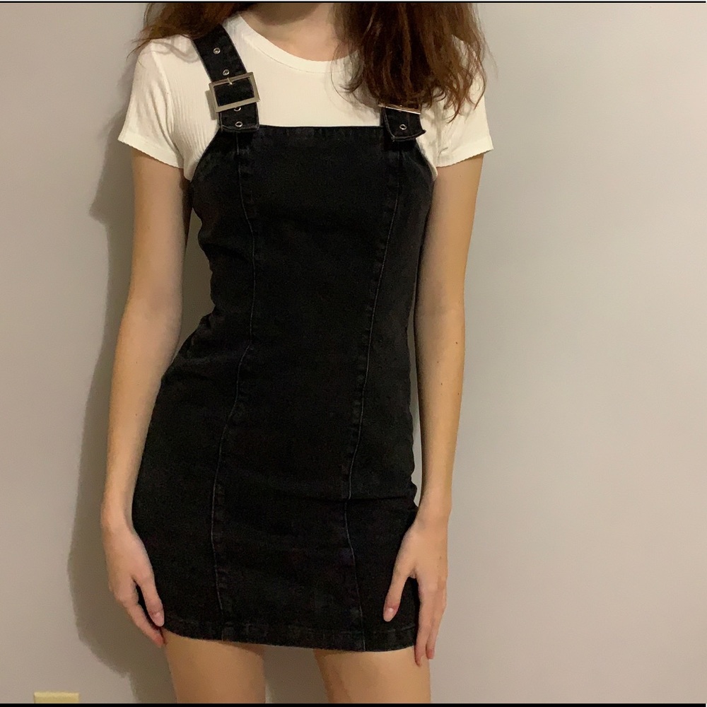 Topshop buckle strap black denim dress